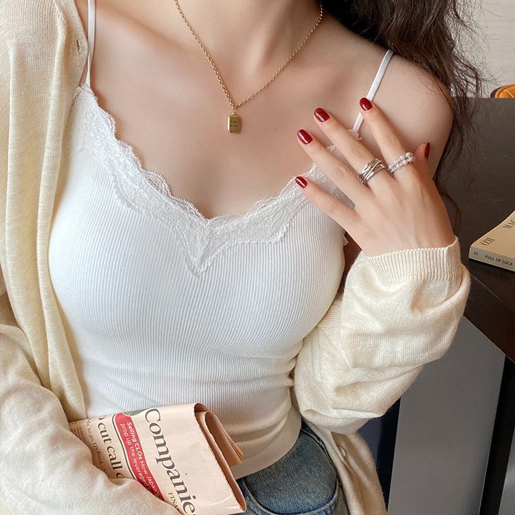 2042 # 痕跡のないレースの美背キャミソールの中に、光を防ぐために、一体式の固定カップを着用します。