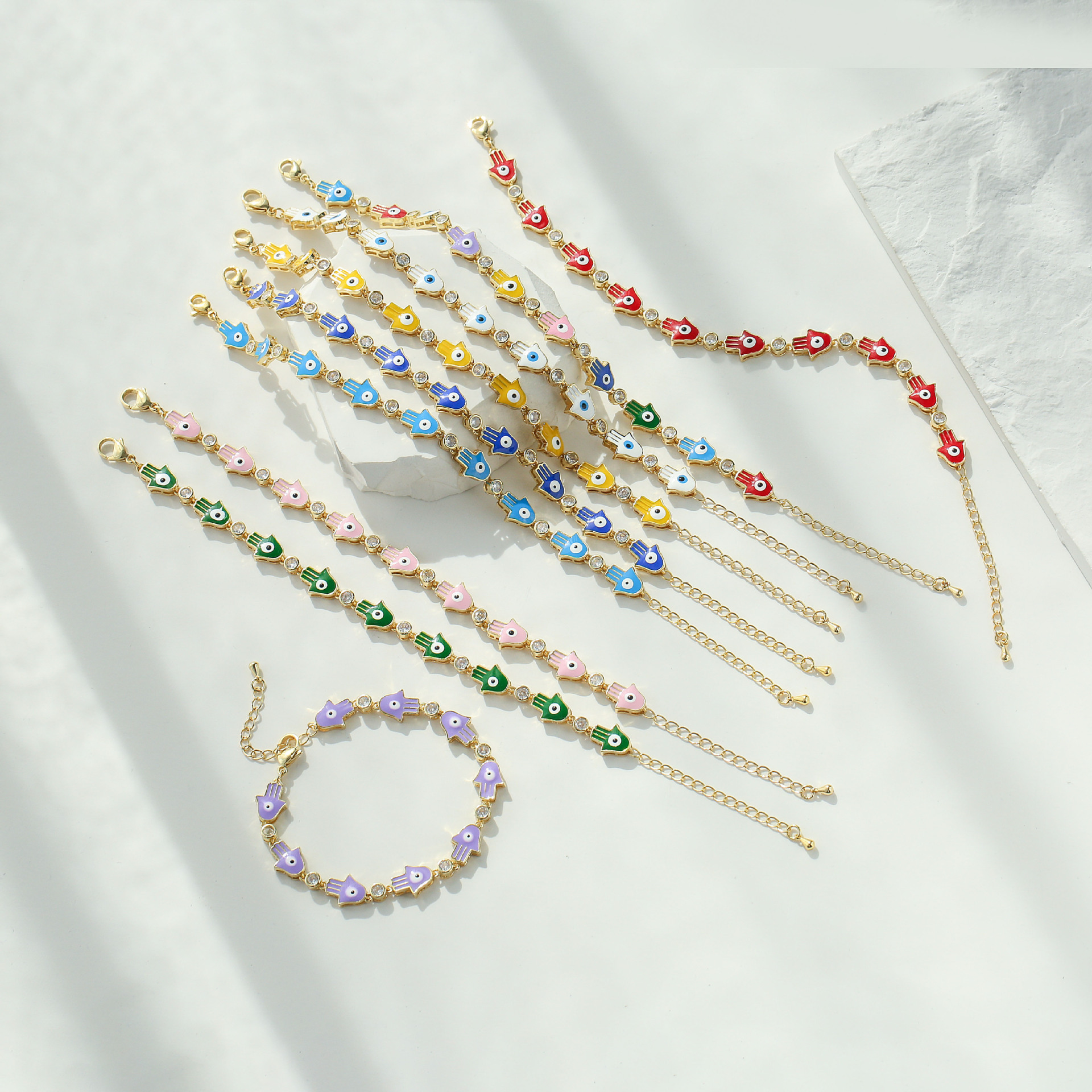 Fashion Geometric Devilu0027S Eye Hand Of Fatima Copper Bracelets Zircon Copper Bracelets