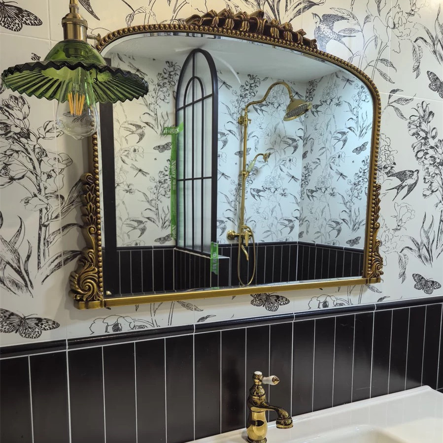 French luxury retro arched European bathroom mirror hanging mirror bathroom vanity mirror carved decorative mirror factory wholesale