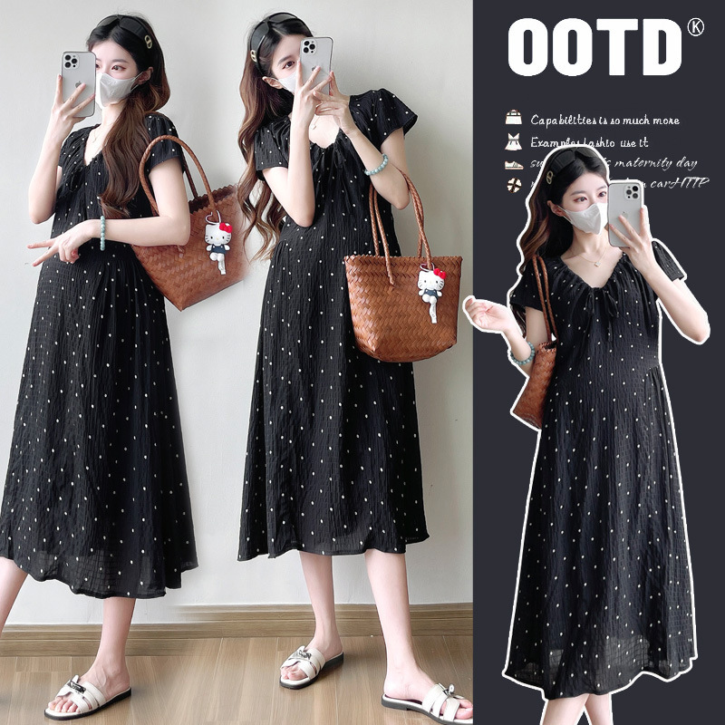 2025 Maternity Wear Summer New Dress Loose Elegant Slimming Look Large Size Summer Long Dress