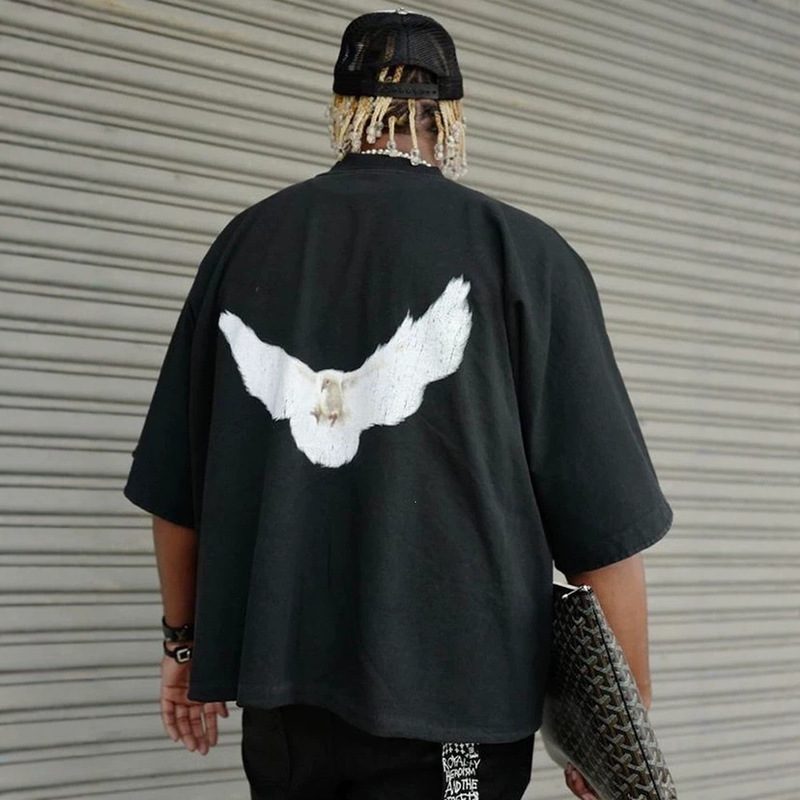 Kanye Kanye Yeezy Three-Party Collaboration Peace Dove Short-Sleeve American High Street Retro Heavyweight Casual Loose T-Shirt Kanye Kanye Yeezy Three-Party Collaboration Peace Dove Short-Sleeve American High Street Retro Heavyweight Casual Loose T-Shirt