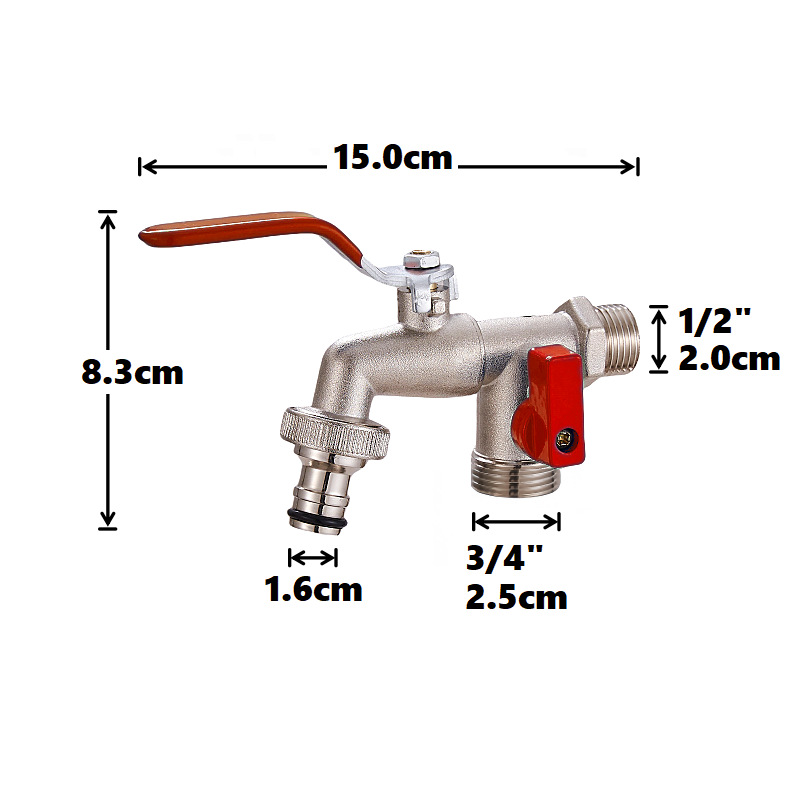 Cross-border exclusive gardening double water outlet zinc alloy faucet, one in and two out double pacifier, belt faucet [red] details Picture