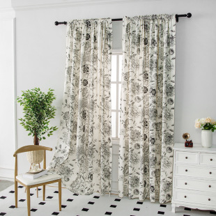 French floral curtain fabric rural garden small fresh curtains flower cotton linen living room balcony curtains finished wholesale
