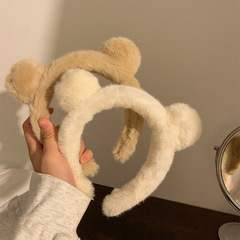 Autumn and winter cute plush bear ears headband female cartoon broken hair wash face mask special hair bundle headband headwear