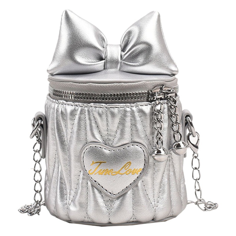 Mini Bolso pequeño bolso de los niños nuevas niñas arco rombo cadena plisada estilo coreano cubo niño pequeño bolsa