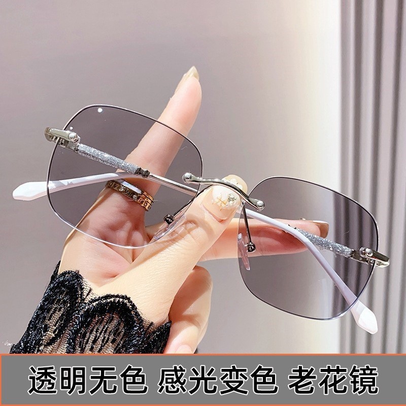 Gafas de lectura sin marco con borde de diamante de metal de moda Gafas anti-luz azul de tendencia HD Nuevo espejo viejo joven