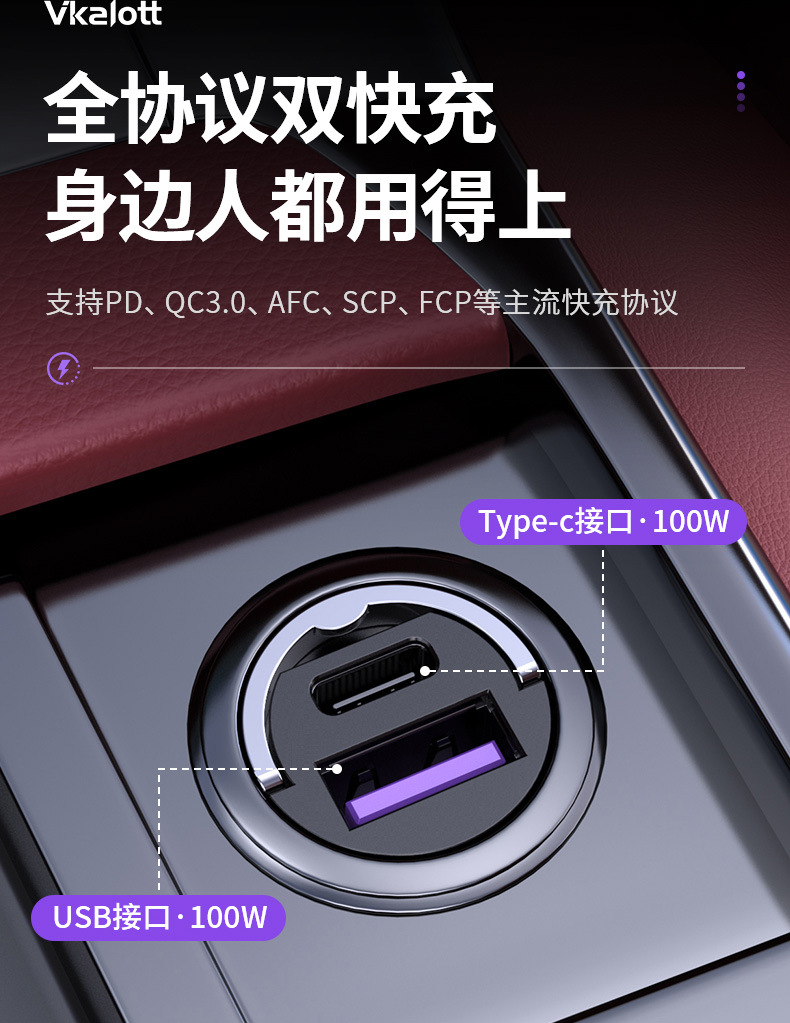 Cross-border car charger, mobile phone super-fast charging, cigarette lighter adapter, dual-port conversion plug, fast-charging car charger socket