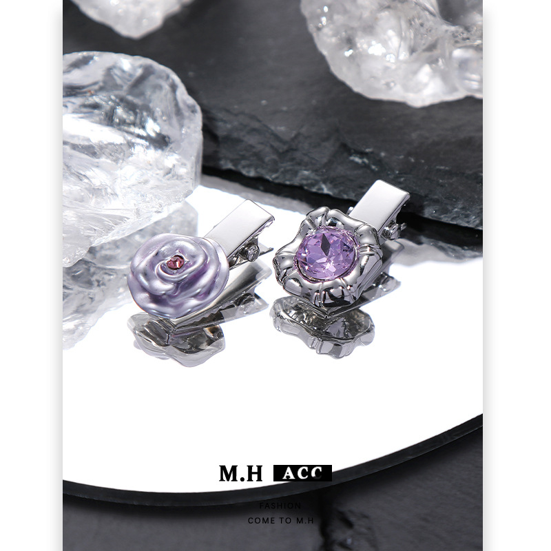 Purple Gem Geometric Hairpin Women's High-end Unique Design Retro Small Clip Simple Hot Girl Cross-border Hair Accessories