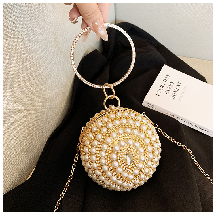 Bolsas de cena de mujeres europeas y americanas, bolsas de mano de diamantes de perlas, bolsas de mano de bola, bolsas de cena de fiesta