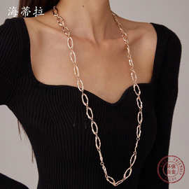跨境吊坠环形组合古巴长项链设计感百搭欧美轻奢女批发水光元素