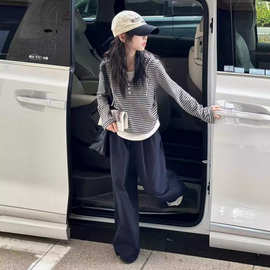 女童假两件条纹长袖T恤春秋款2026新款儿童韩系中大童打底衫上衣