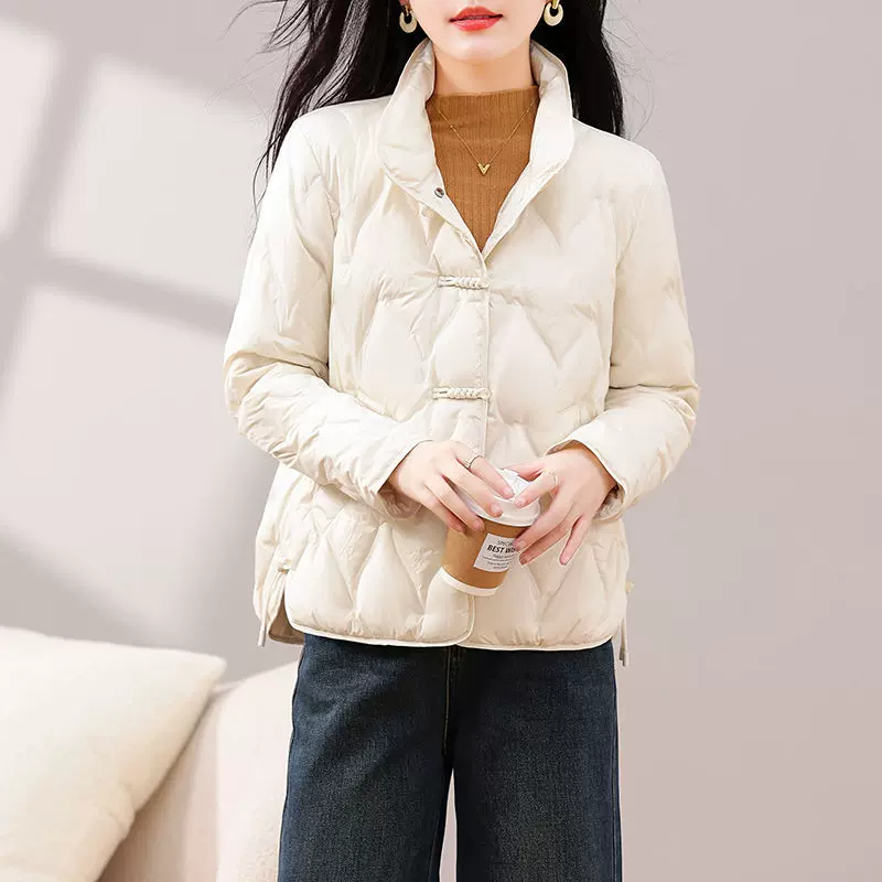 高端90白鸭绒盘扣立领羽绒服女2025秋冬新款国风短款保暖羽绒外套