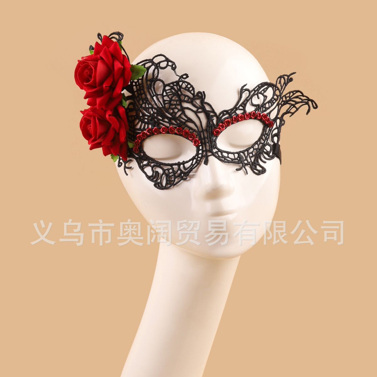 跨境热销化妆舞会表演面具万圣节派对玫瑰花朵蕾丝镶钻面具眼罩