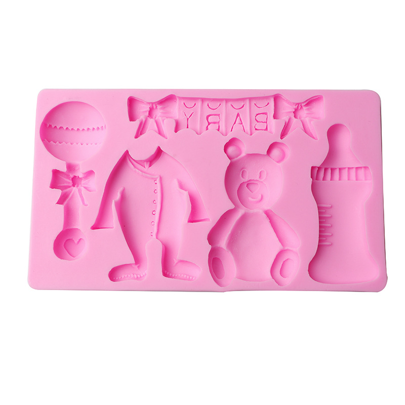 Nuevas herramientas para hornear oso botella Lollipop fondant chocolate molde ropa de bebé DIY epoxi