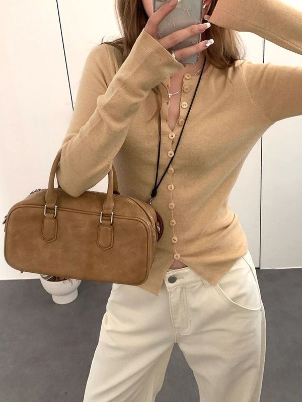 复古高级感多扣设计圆领针织开衫女秋冬新款修身显瘦内搭长袖上衣|undefined