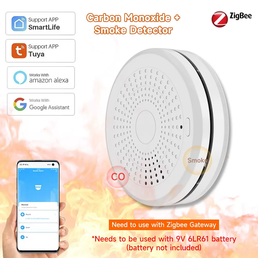 跨境Tuya涂鸦WIFI智能家用消防火灾烟感报警器一氧化碳CO探测器