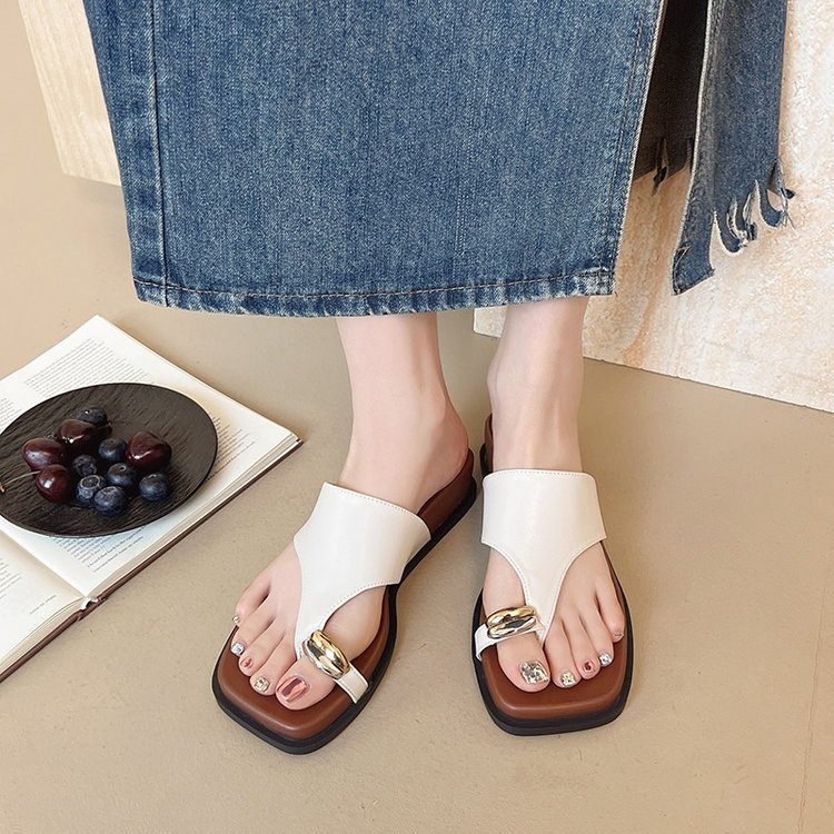 Casual francés con zapatillas de taco de dedo de dedo para mujeres de verano 06 nuevas zapatillas de playa de vacaciones de playa zapatillas romanas image 4