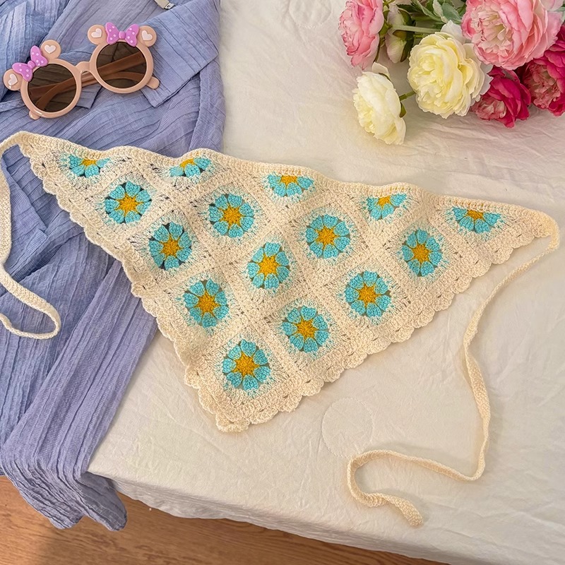 Bandera de cabello turbante en una toalla triangular cubierta de toalla cuadrada sombrero estilo pastoral ornamentación de cabello de playa de mujer correa de cabello de encaje toque