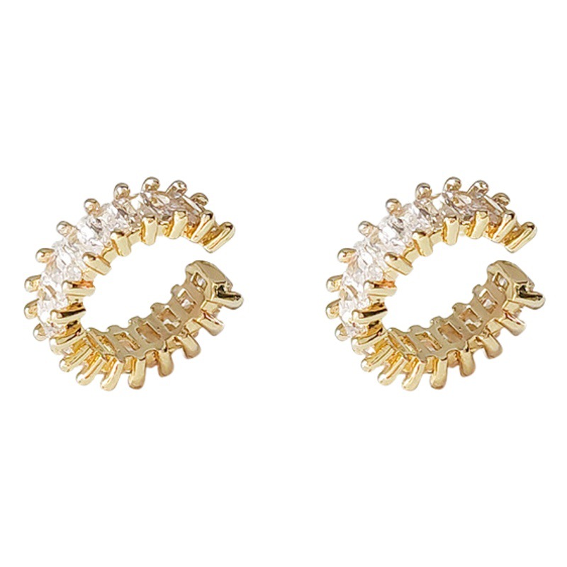 Non-pierced micro inlaid zircon plated 14K ear bone clip earrings Japanese and Korean sweet cool high-grade jewelry factory supply