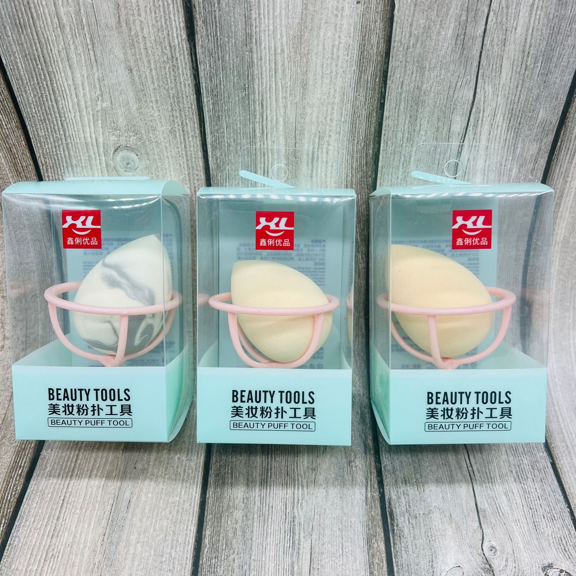 Pink powder puff dos yuanes tienda de suministro de papel independiente tarjeta de embalaje belleza húmeda y seca de doble uso polvo rosa calidad simple y bajo precio