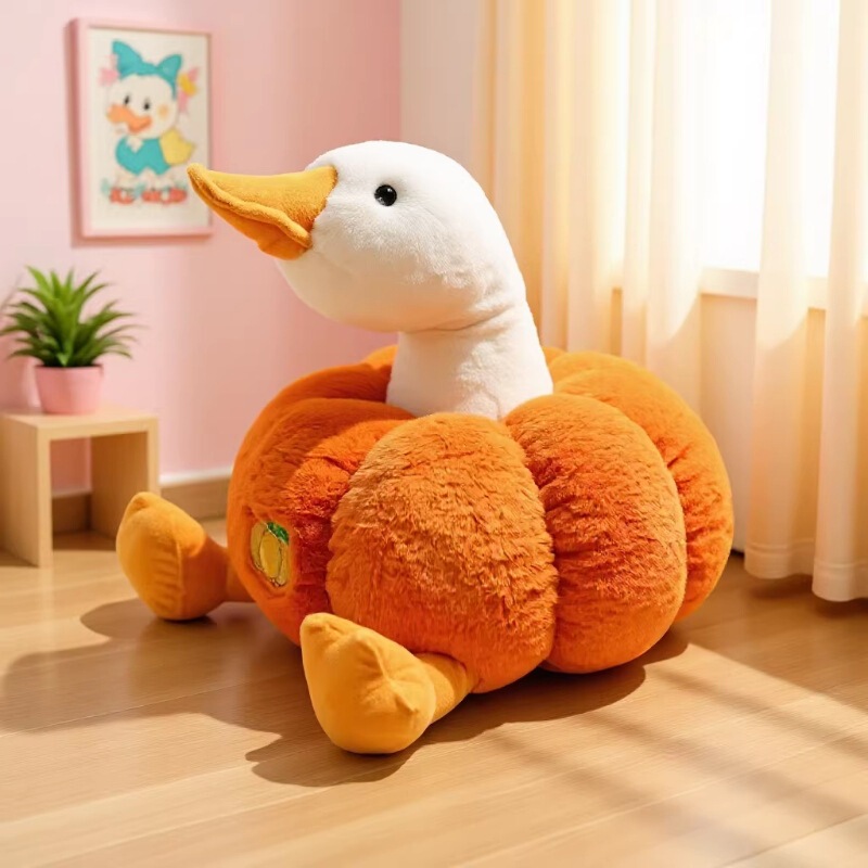 Cute Pumpkin-Turned-Duck Plush Toy Pillow, Large Duck Doll, Birthday Gift for Children and Girls