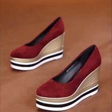 法式浅口小个子坡跟高跟鞋女2025春季新款绒面防水台厚底时尚单鞋