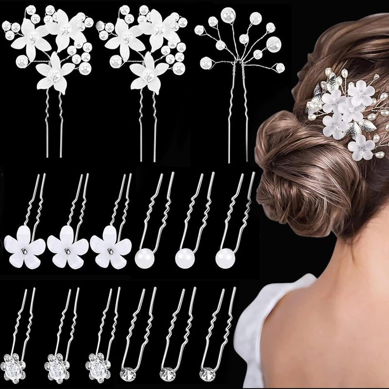 真珠のu型のヘアピンのヘアピンのビーズの花の髪とフォークの髪のドリルの花嫁の髪の花のフォークのu型のヘアピンの女性|undefined
