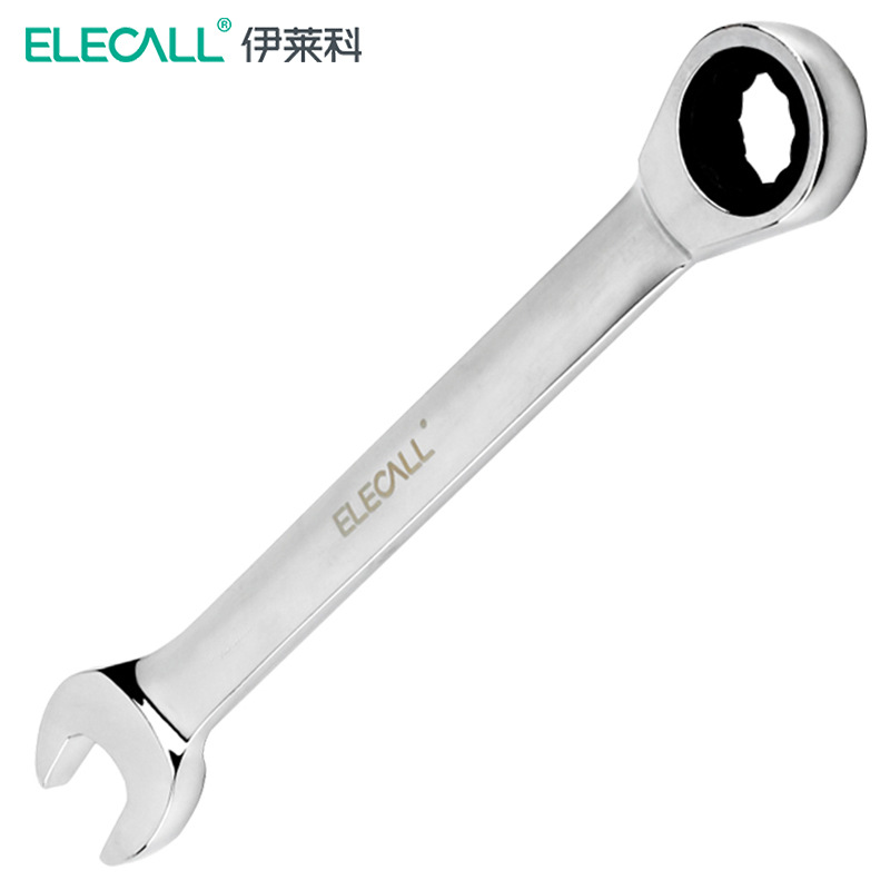 伊莱科ET090127棘轮扳手固定头梅开两用扳手梅花开口铬钒钢27mm