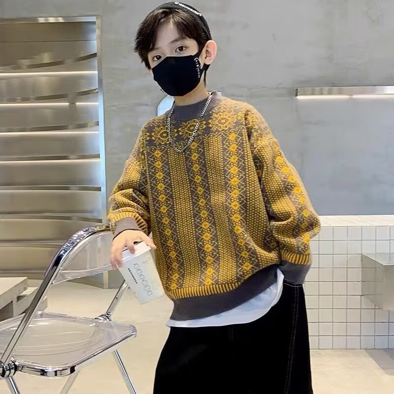 男童毛衣春秋冬款洋气2024新款加厚针织衫男孩中大儿童冬季上衣潮