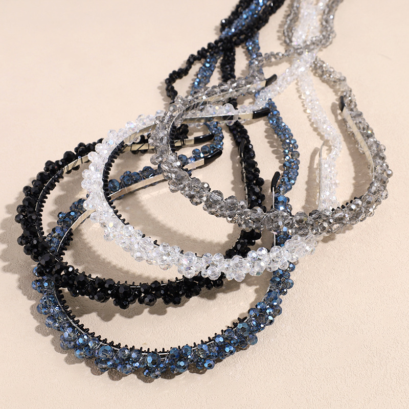 Korean style new transparent gem crystal headband long tassel light luxury elegant heavy industry hair accessories high-grade headband