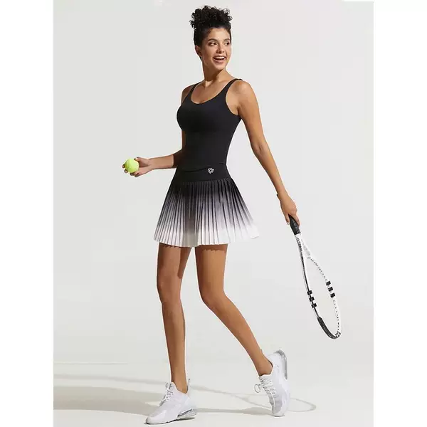Sports Tennis Skirt Women's Summer Lined High-Waist Gradient Quick-Drying Breathable New Running Half-Length Pleated Skirt