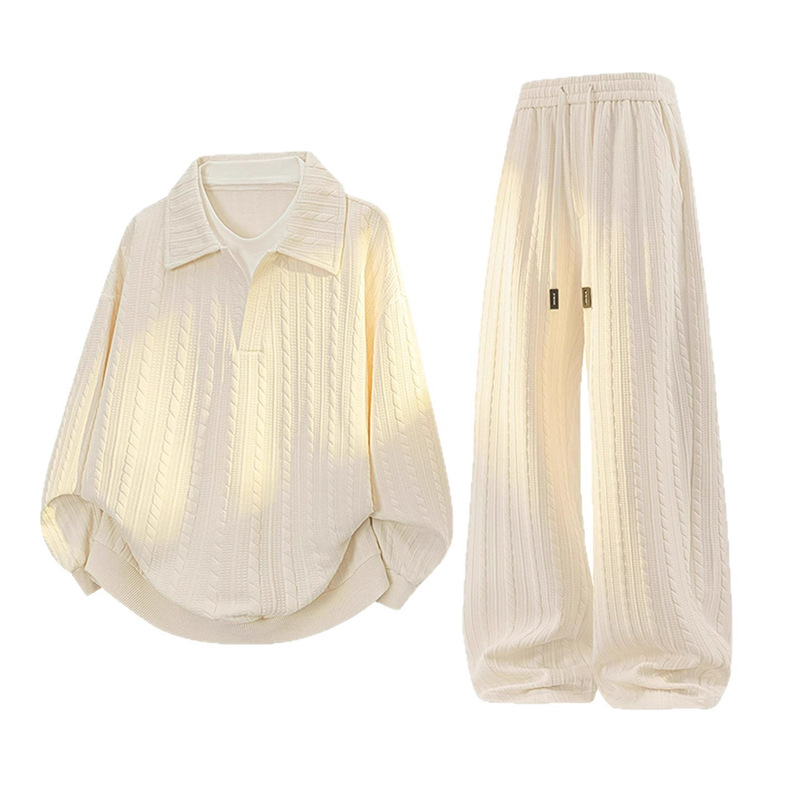 2025 Men's Large Size 8XL Wear 150kg Jacquard Long Sleeve Polo Sweater Suit Spring and Autumn Casual Sports Two-Piece Set