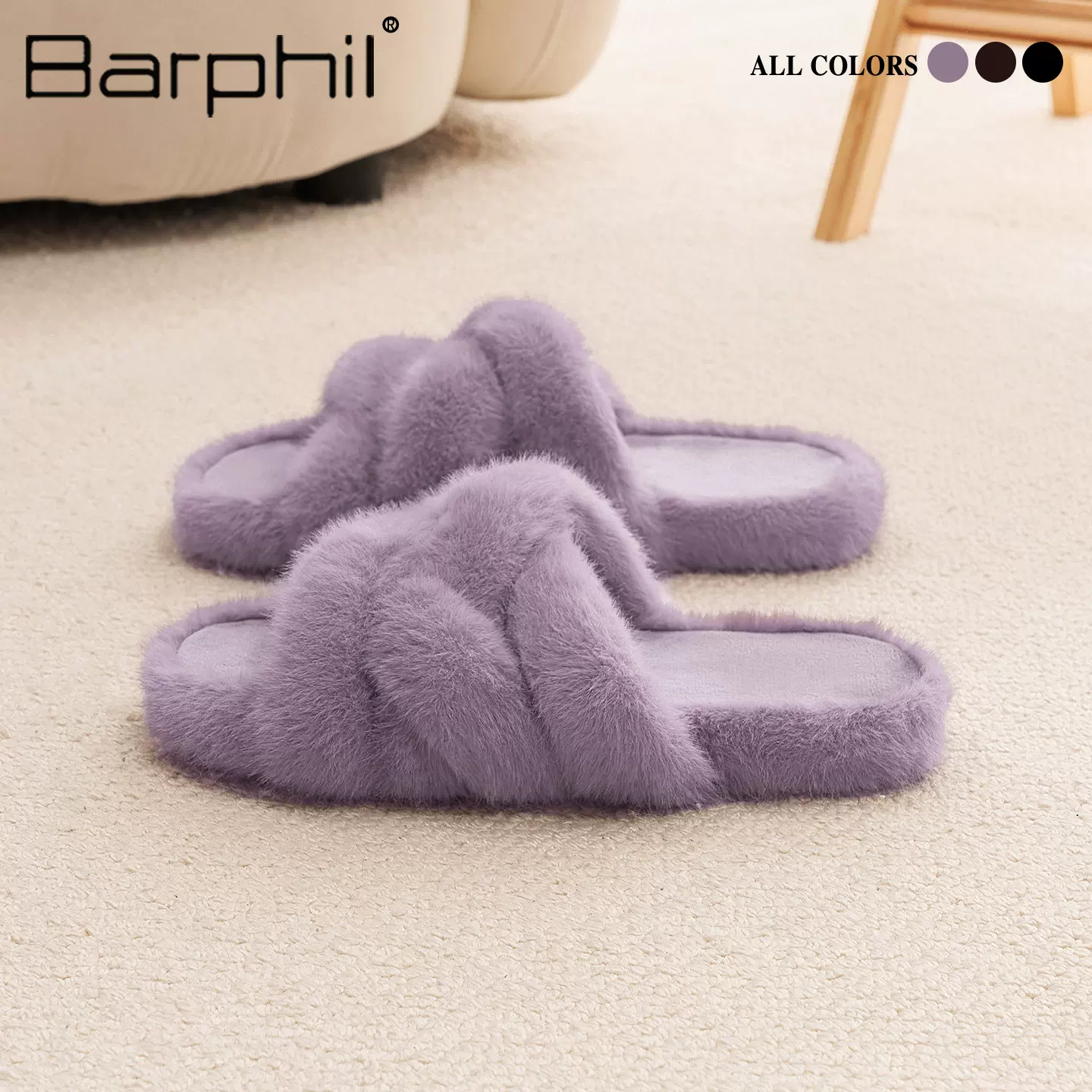 Barphil居家棉拖鞋女秋冬季室内加绒毛毛鞋外穿防滑耐磨居家毛拖