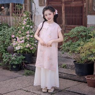 Chinese Style Cheongsam Girls 2025 Skirt New Style Kidsren's Summer Chinese Style Han Dynasty Cheongsam Skirt Dress