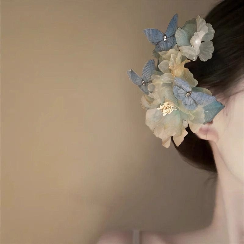 雨落花古风蝴蝶烫花发夹新中式汉服旗袍女盘发器|undefined
