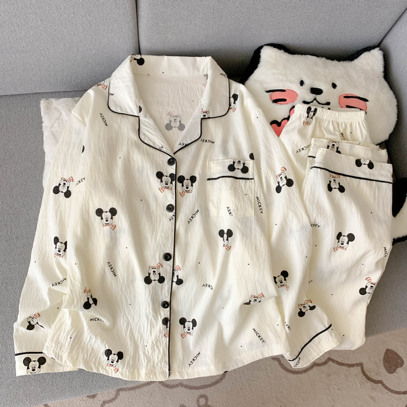 工厂直销云朵棉新款睡衣女长袖长裤开衫翻领卡通大码家居服套装|undefined