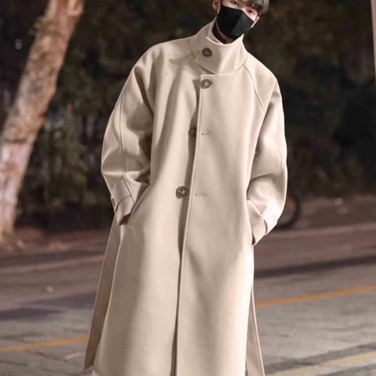 中长款毛呢大衣男生冬季英伦风痞帅呢子外套高级感过膝风衣