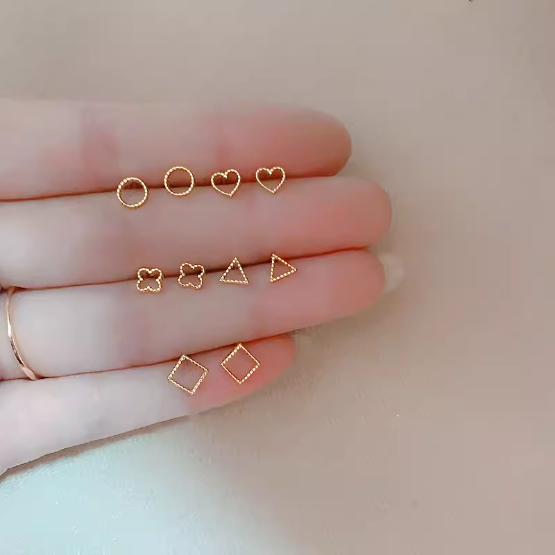 2024新款耳钉女韩版纯银时尚简约几何小耳环迷你可爱学生情侣耳饰