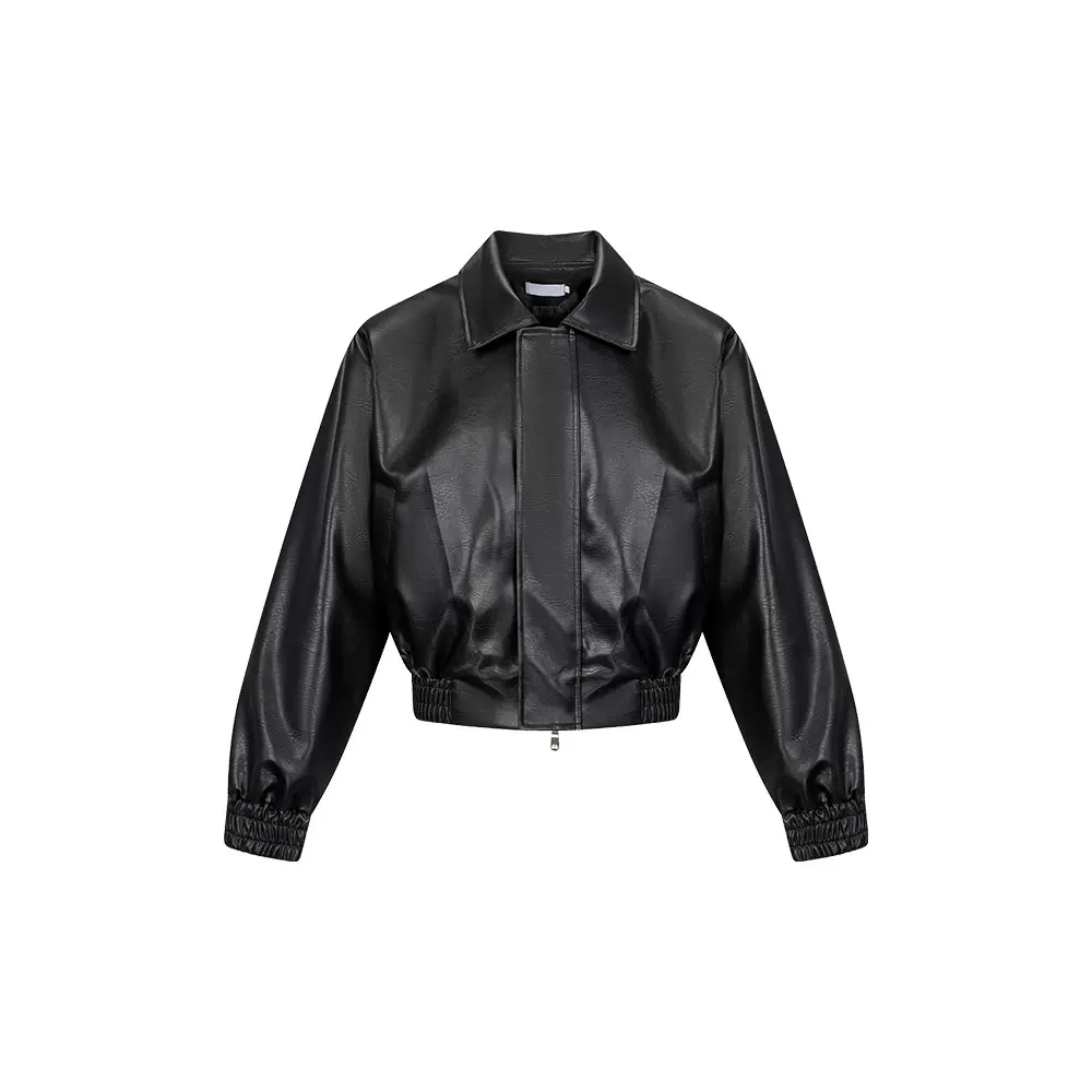 2025年春秋新款cleanfit宽松短款垫肩外套美式复古皮衣boxy夹克男