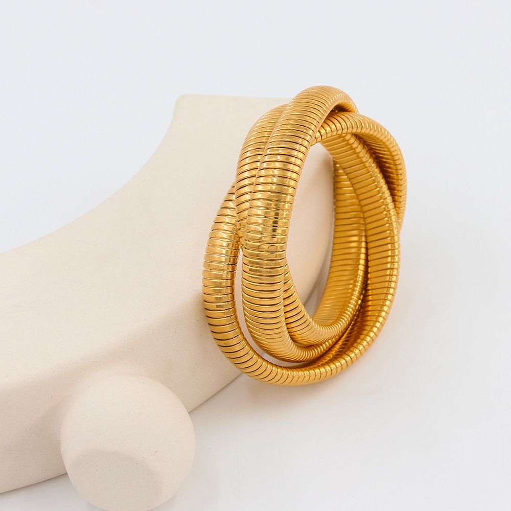 0.03µm Gold Plating Thickness 18K Gold Plated 304 Stainless Steel Geometric Plating Bangle