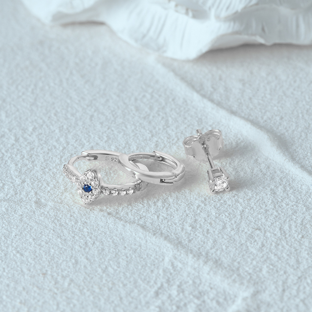 4g Weight Zircon Inlay Material Earrings Classification 3 Pieces Set Quantity Daily Occasion 925 Sterling Silver Material Geometric Pattern Women's Gender Plating, Inlay Design Simple Style Style 3 Pieces Set 925 Sterling Silver Zircon Geometric Earrings 64