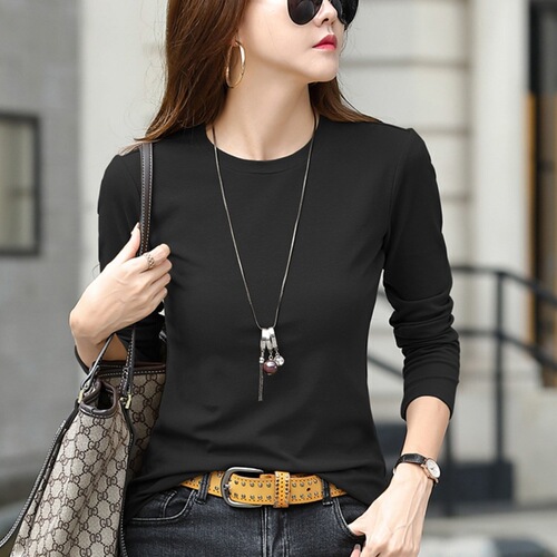 Early Spring Women's Long Sleeve T-shirt 2025 New Spring and Autumn Top Slim Fit Round Neck Simple Base Shirt T-shirt