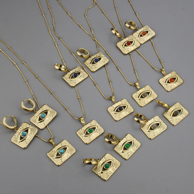 Simple Style Eye Titanium Steel Earrings Necklace Hollow Out Stainless Steel Necklaces