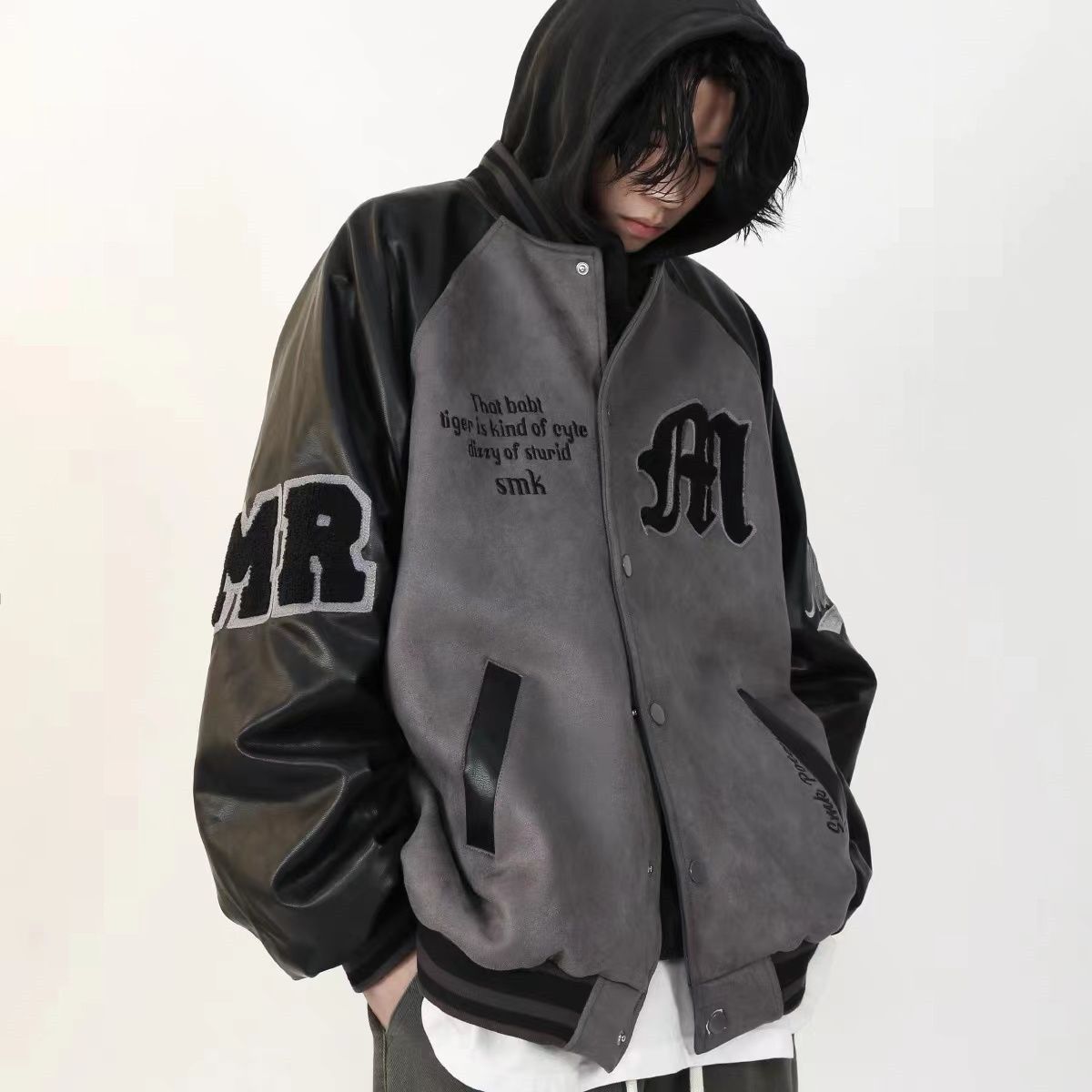 秋冬季美式复古撞色高街刺绣麂皮绒棒球服男女潮牌情侣夹克外套潮