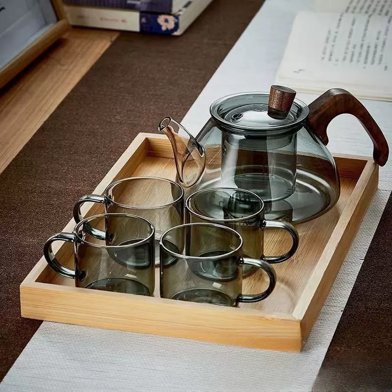 高硼硅木把玻璃泡茶壶套装围炉煮茶壶耐高温壶大容量过滤侧把茶壶