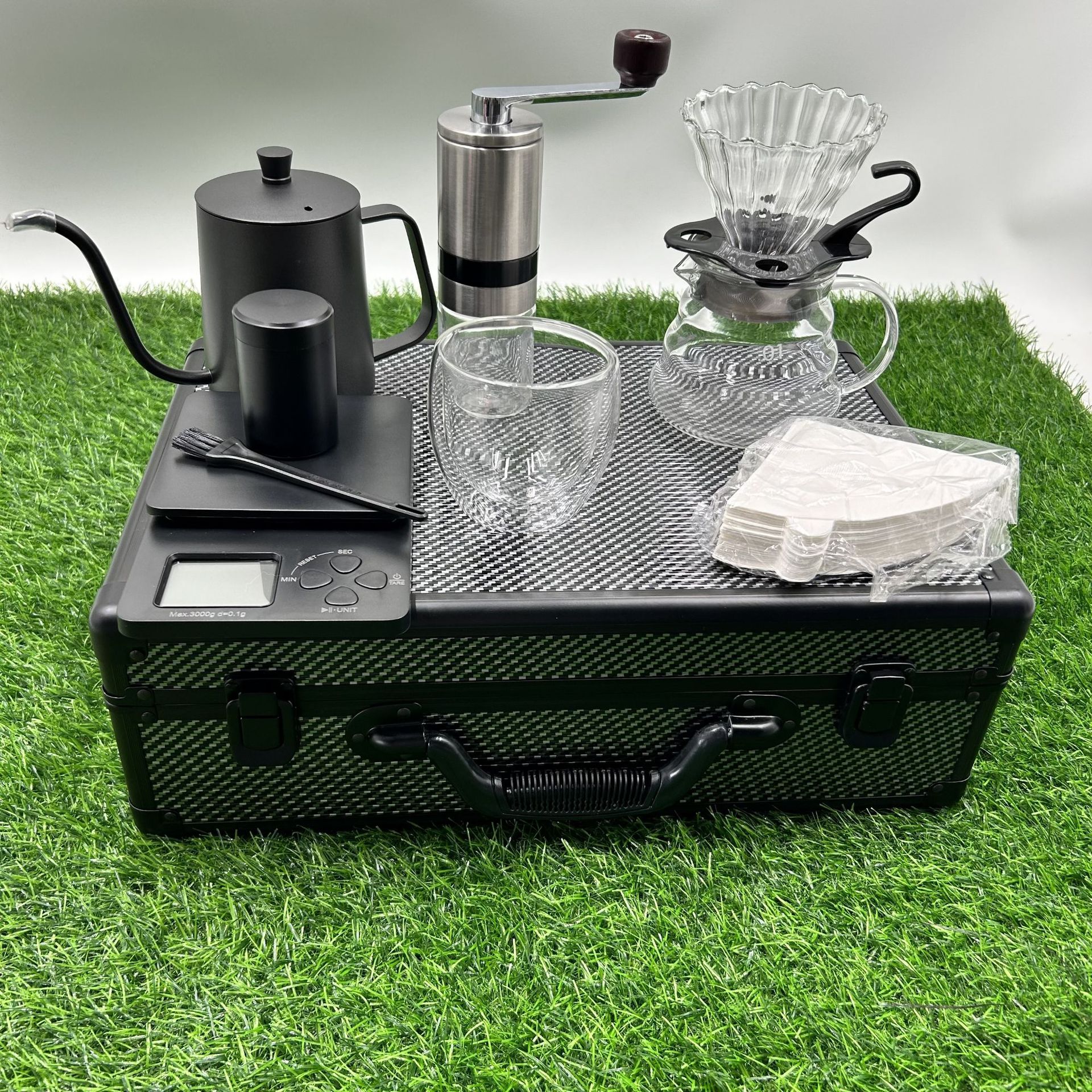 Exquisito caja de aluminio mano-elaborada café traje mano café caja de regalo conjunto de 10 viaje al aire libre portátil café traje