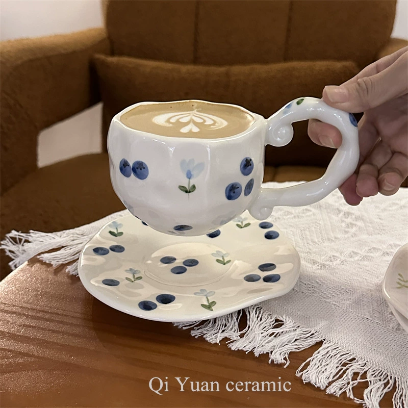 hand-painted ceramic coffee cup, francе retro из стиля, 300 мл, неравномерный милый дизайн