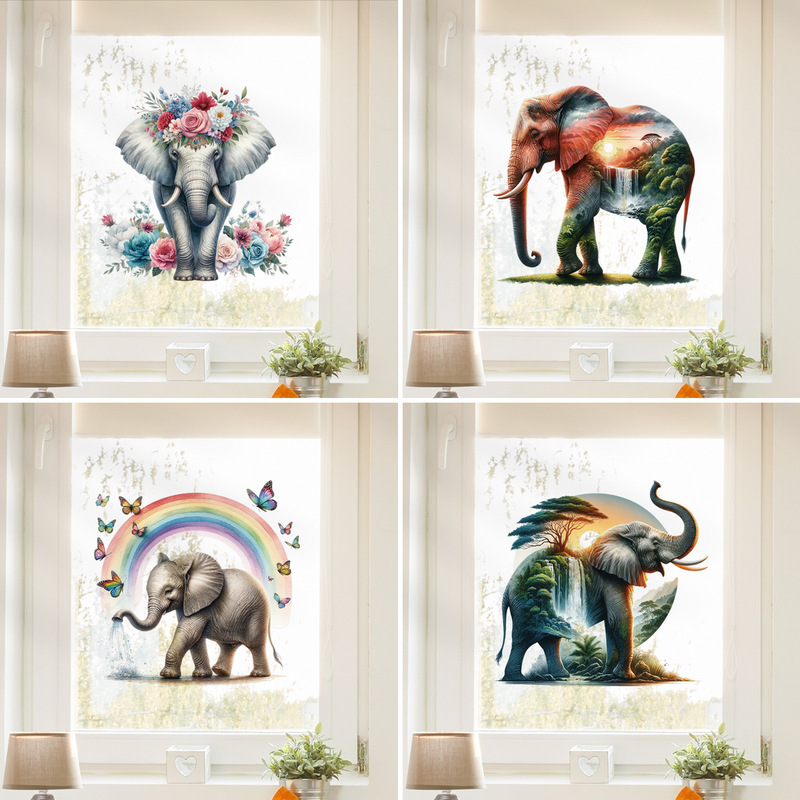 3D Effect Elephant Glass Film Children's Room Rainbow Butterfly Decorative Sticker Bathroom Toilet Toilet Calcium Decal 3D Effect Elephant Glass Film Children's Room Rainbow Butterfly Decorative Sticker Bathroom Toilet Toilet Calcium Decal