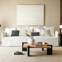 日式侘寂风棉麻布艺沙发可拆洗客厅三人位直排沙发休闲慵懒沙发