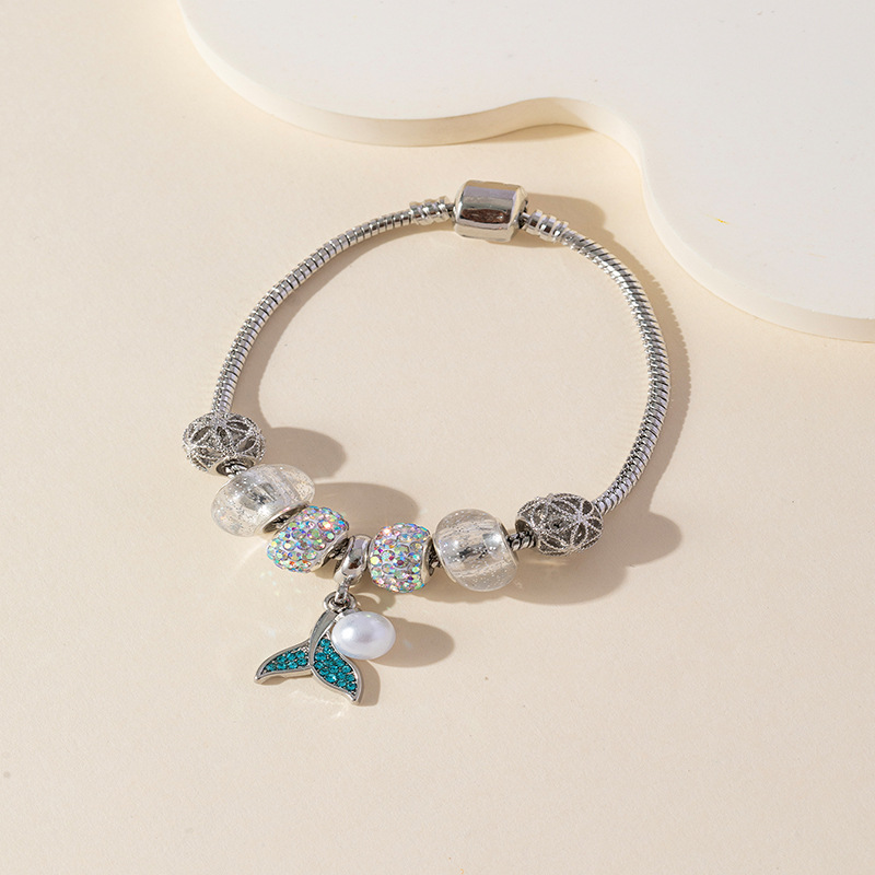 Pulsera Panjia Dora DIY cuentas explosivas transfronterizas colgante de cola de sirena azul cuentas de cristal accesorios de bola de diamante image 3